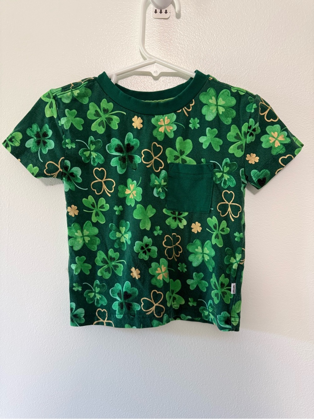 Little Sleepies Dark Green Clover Pocket Tee- Saint Patrick’s Day